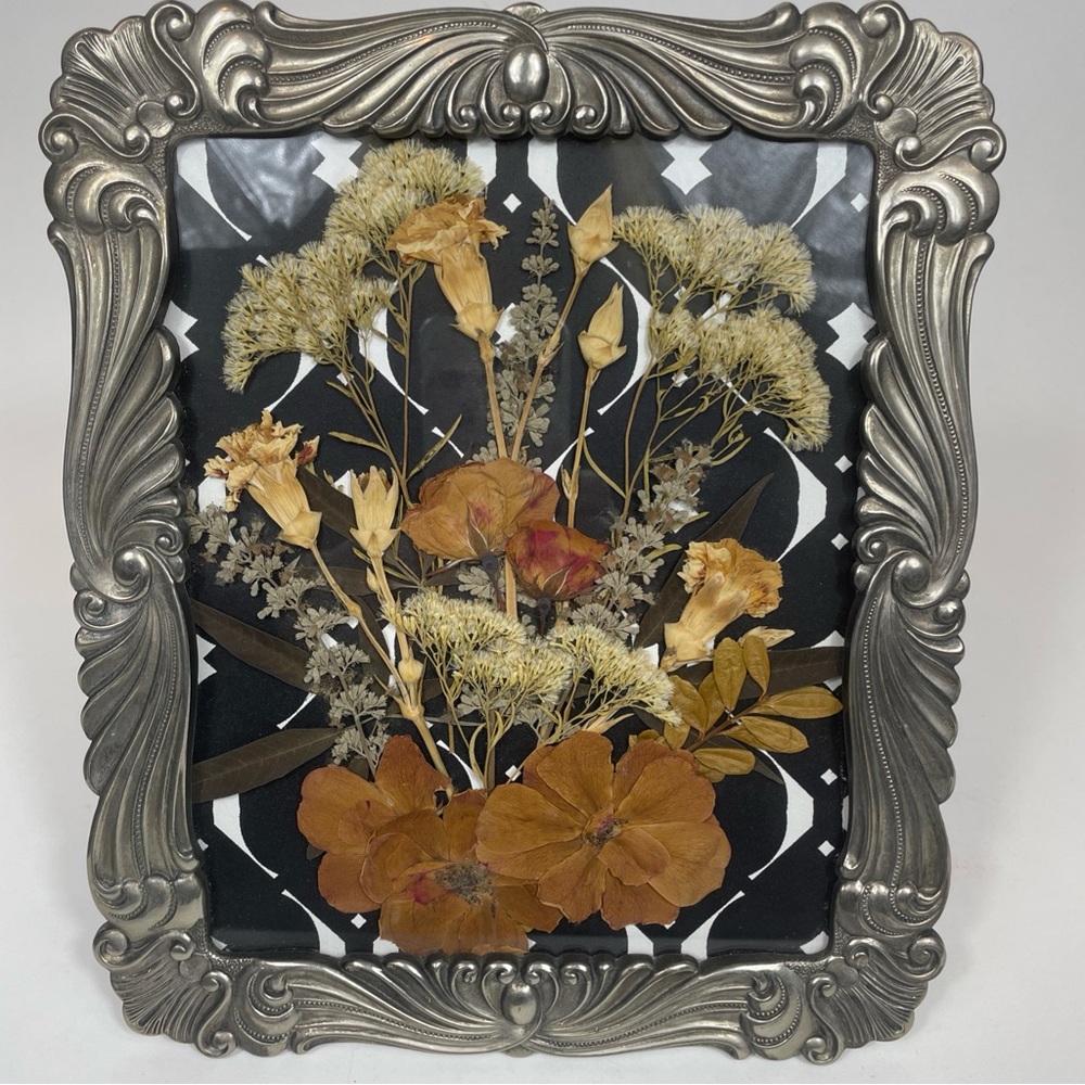 Vintage Silver Frame with Dried Floral Art